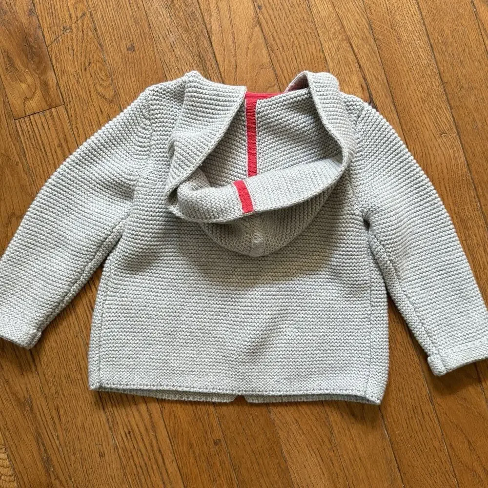 Mini Boden Knit Hooded Jacket Sweater Sz 12 to‎ 18 Months Rainbow Farm Appliqué